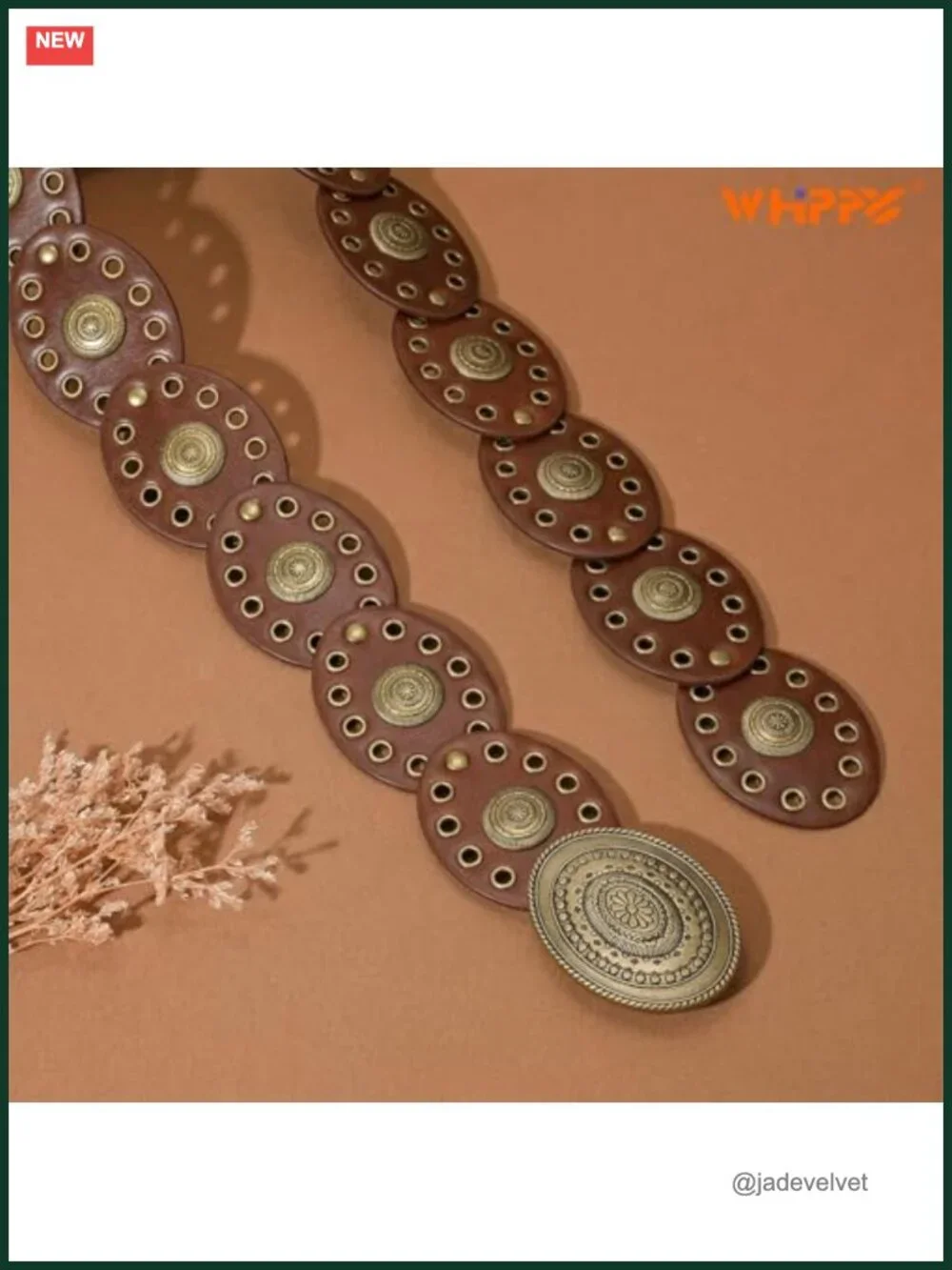 Vintage Western Disc Concho Belt PU Leather Wide Oval Hollow